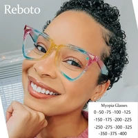 fashion pink transparent myopia glasses women 2021 trendy cat eye glasses blocking computer diopter prescription lenses 2 3