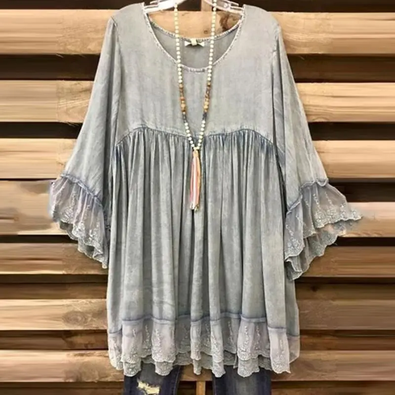 Осенние женские свободные негабаритные Boho пуловер Блузка простые богемные