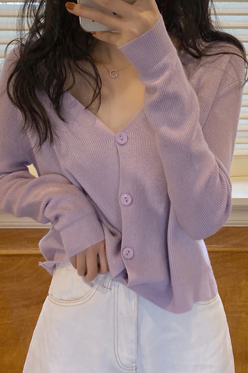 Unif Cardigan Short Knitted Women's Wear In Spring With Thin Sweater Coat 2021 New Pure Style V-neck Top Jum |