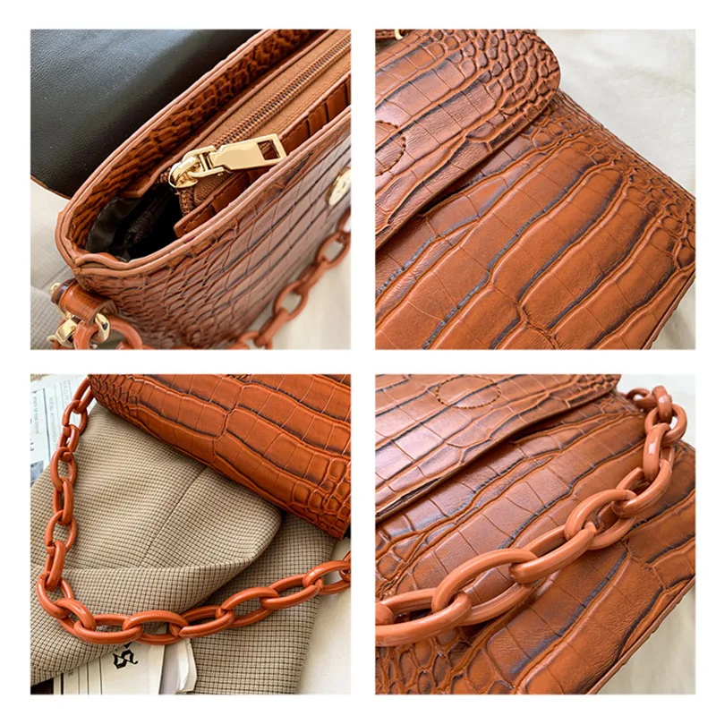 

Crocodile Chain Women's Bucket Bags Handbags 2020 Elegant Leather Female Tote Hand Bag Small Black Ladies Crossbody Shoulder Bag