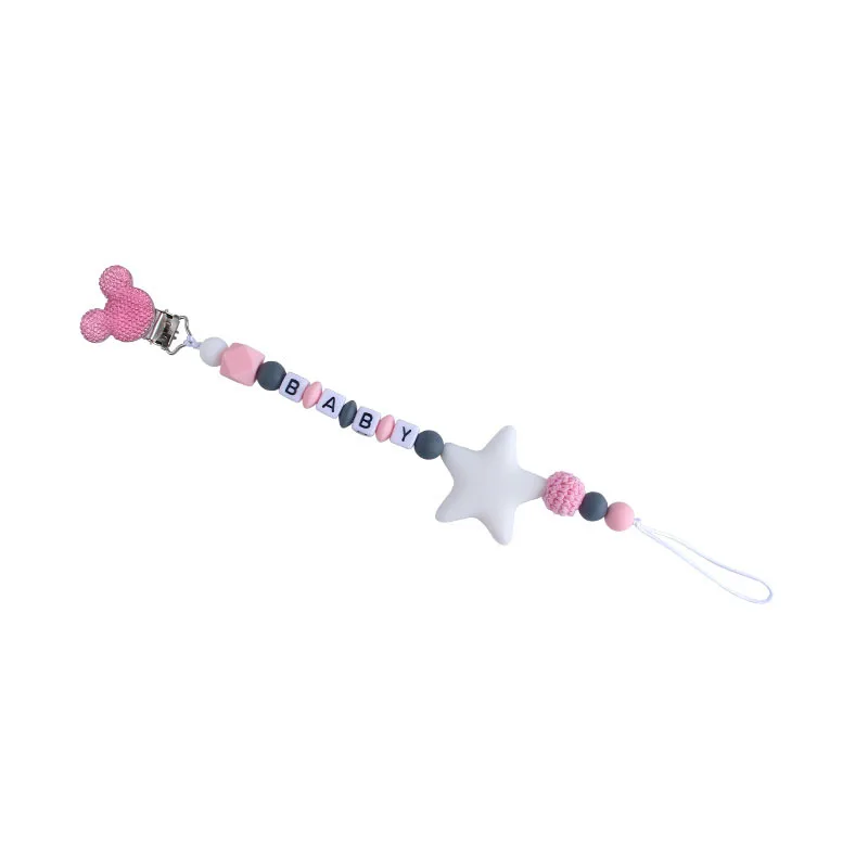 Cadena con clip para chupete de beb&eacute;, chupete con nombre personalizado, cuentas de dentici&oacute;n de silicona, regalo de cumplea&ntilde;os de beb&eacute;, Mickey-5