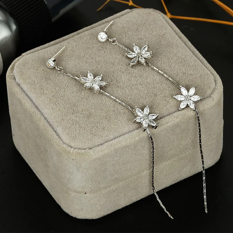 2021 Limited Star Earings Pendientes Brincos Version Of The New S925 Pure Earrings Personality Female Long-style Fringed Zircon | Украшения