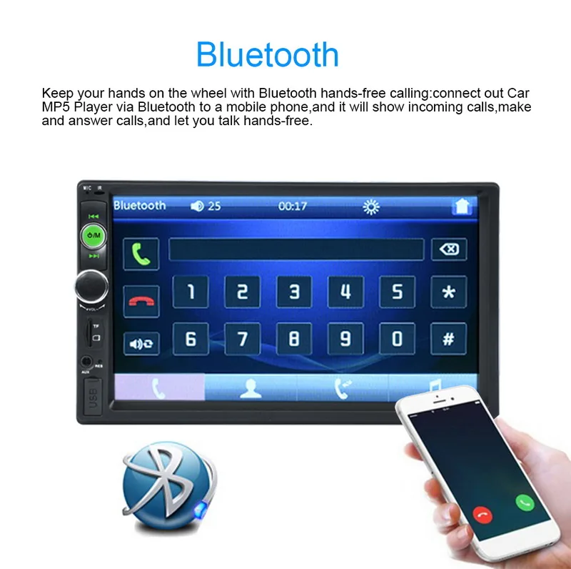Автомагнитола Mirror Link MP5-плеер с 7-дюймовым сенсорным экраном 2 Din Bluetooth USB/TF/FM/Aux