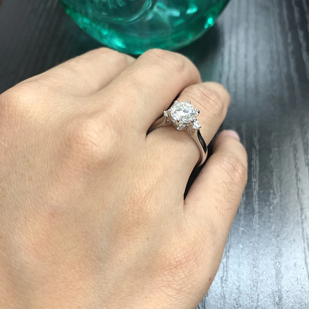 Натуральный Moissanite драгоценный камень Классический Простой 6 когти кольцо для девочки стерлингового серебра 925 хорошие Свадебные украшения