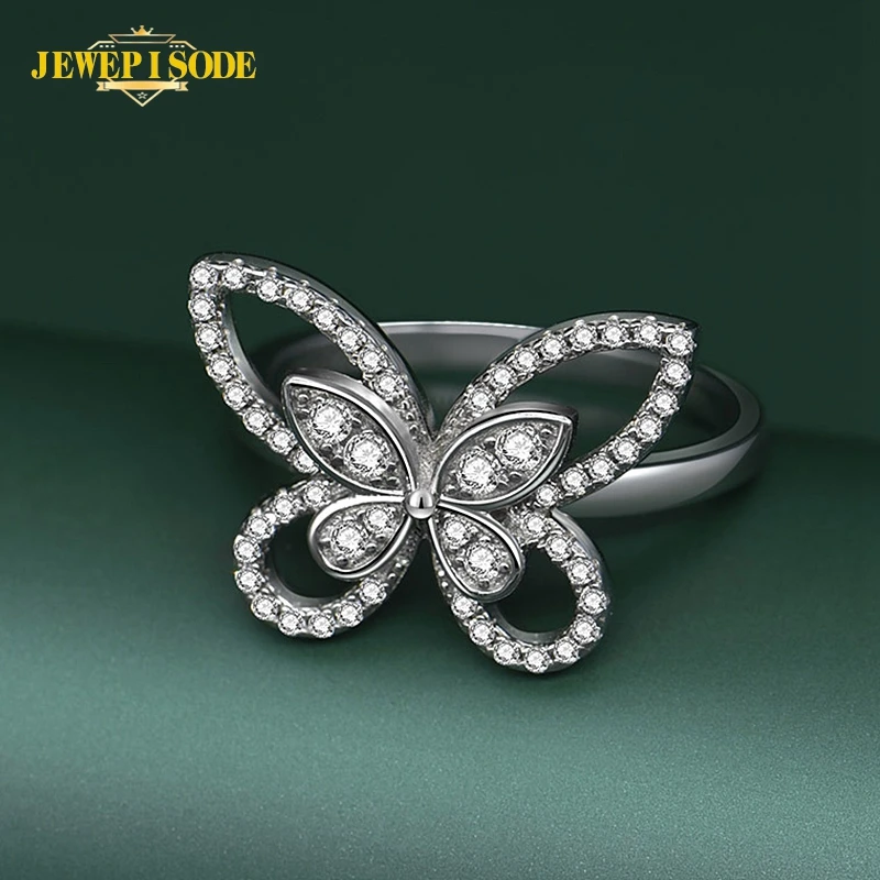 

Jewepisode Top Quality Butterfly 100% Solid 925 Sterling Silver Created Moissanite Gemstone Wedding Engagement Ring Fine Jewelry