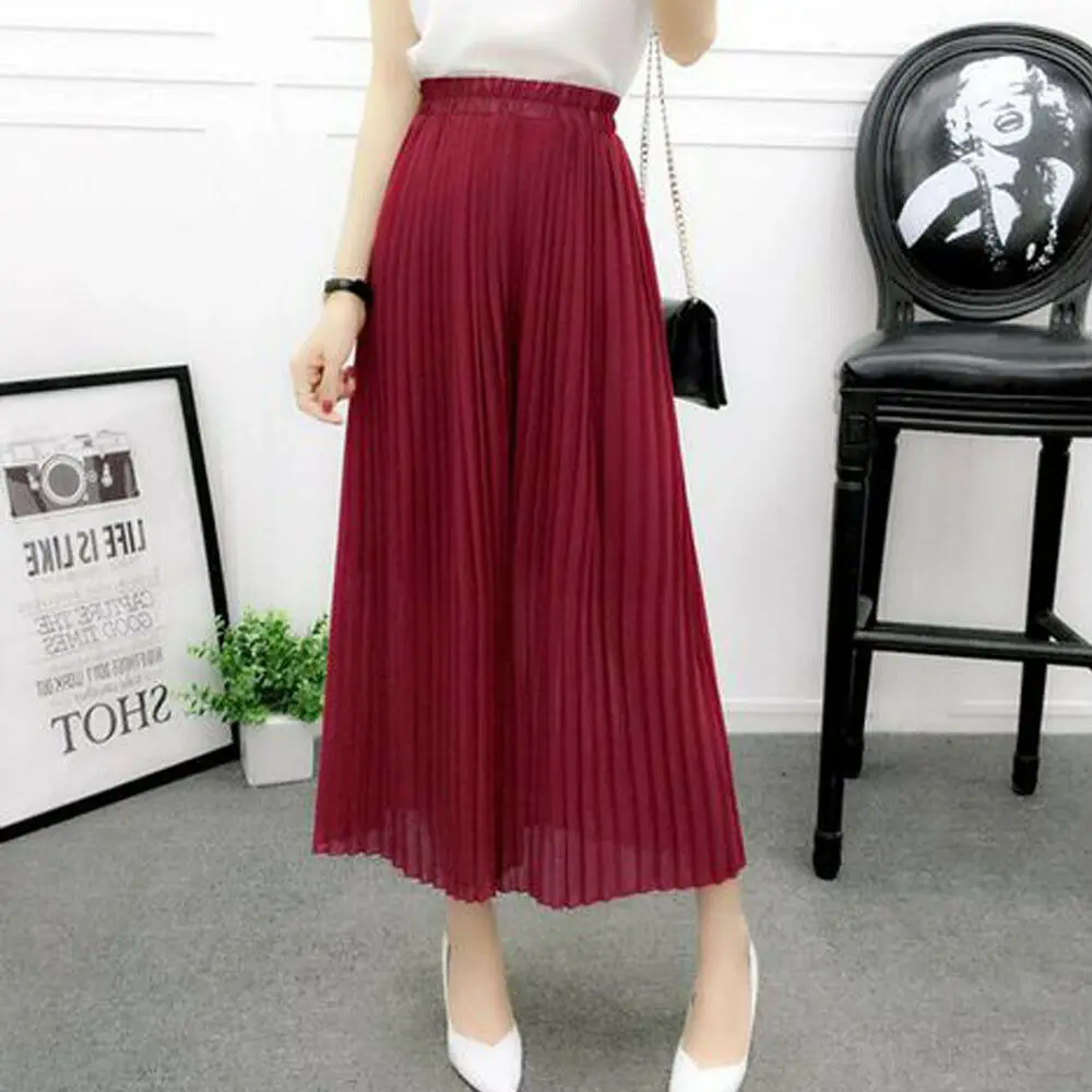 Женские плиссированные шифоновые брюки с широкими штанинами Повседневная