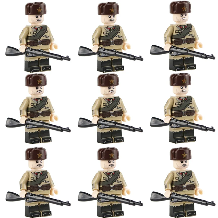 B-9PCS WW2 военная армия Россия солдатики строительные блоки советские снежные стрелы фигурки Mosin-Nagant arms части шлема Кирпичи Игрушки - Цвет: B-9PCS