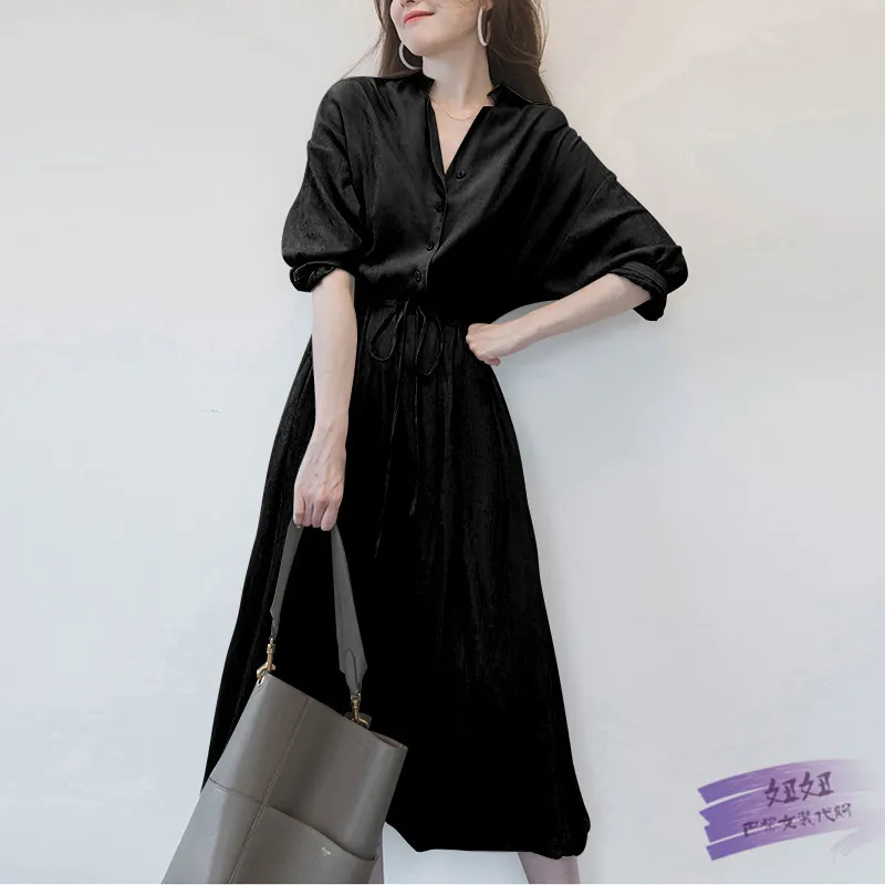 

Fashionable Chiffon Dress summer loose and thin women's wear Korean new tea break early spring retro niche long skirt