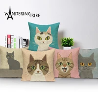 cute animal cushion cover cat print pillow case linen throw pillow cover decoration for home bed bedroom funda room cojin cases