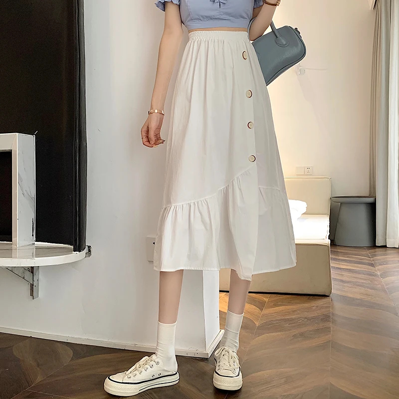 

High-Waisted Skirt Petticoat Skirts Womens 2021 Solid Button Slim Women's Clothes Korean Fashion Long Skirts For Women Harajuku