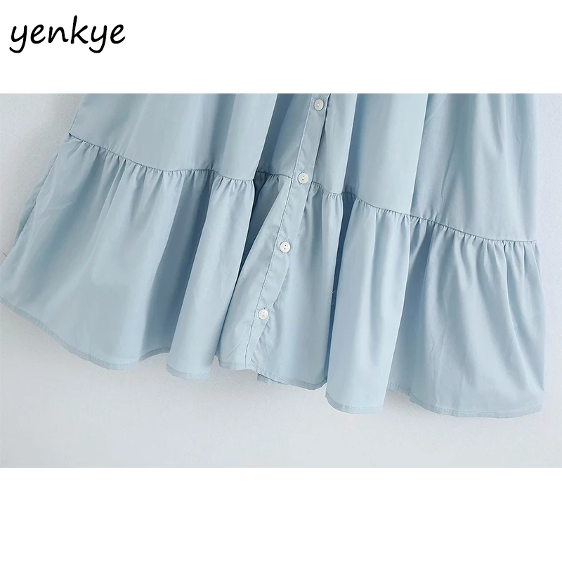 

Vintage Solid Color Poplin Loose Dress Women Turn-down Collar Short Sleeve Summer Casual Dress Plus Size Short vestido BBWM2568