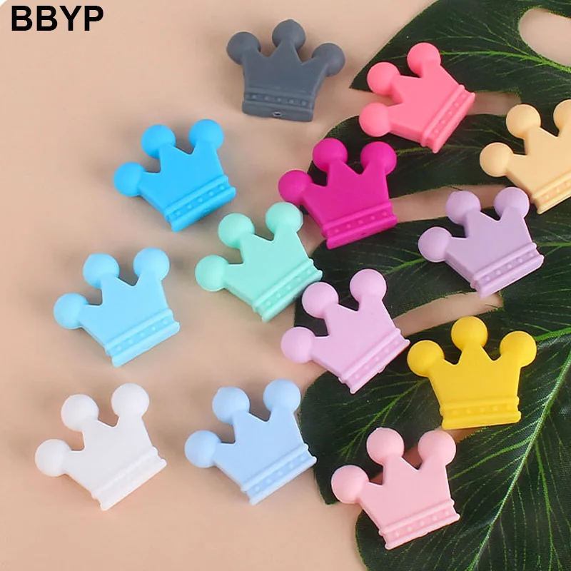 

10pcs/lot Silicone Crown Beads BPA Free Silicon Teething Beads Baby Chew Teething Necklace DIY Pacifier Clips Accessory