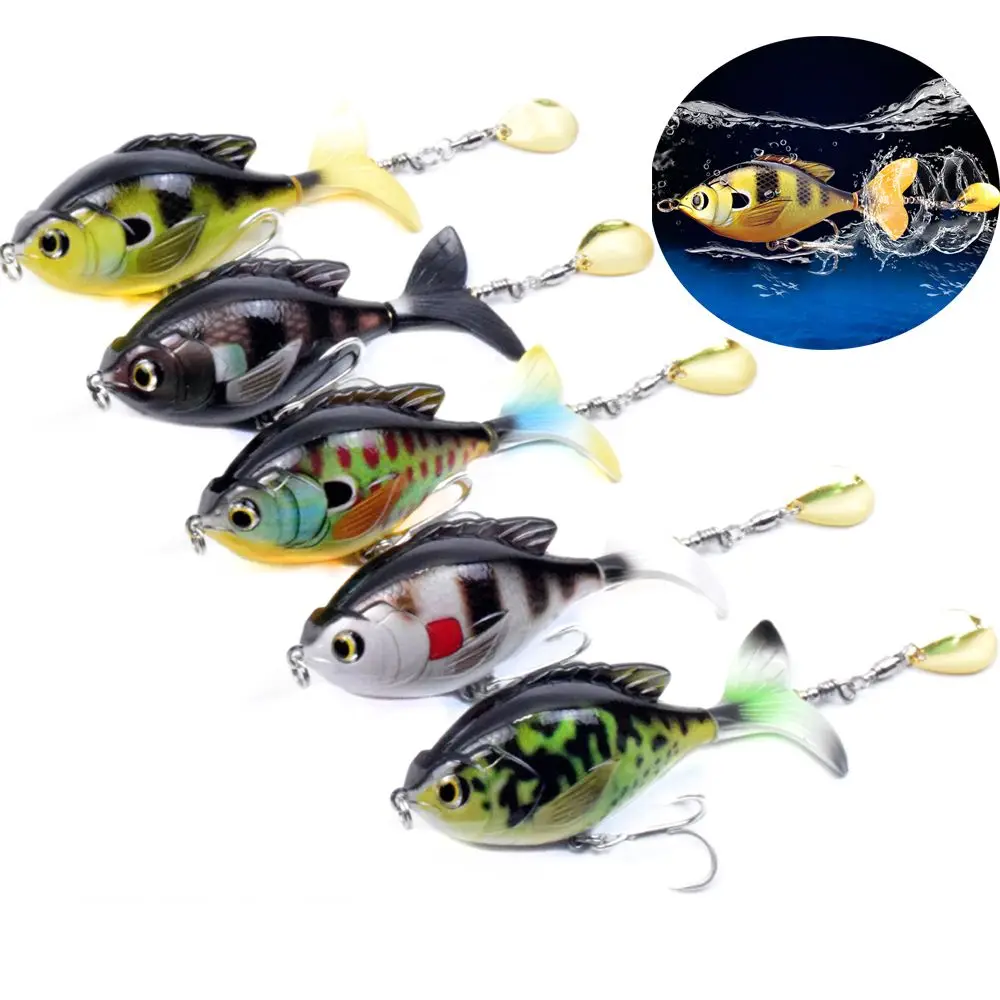 

New Soft Rotating Tail Propeller 2 Segment Fish Bait Rotate Tail Fishing Lure Popper VMC Hooks