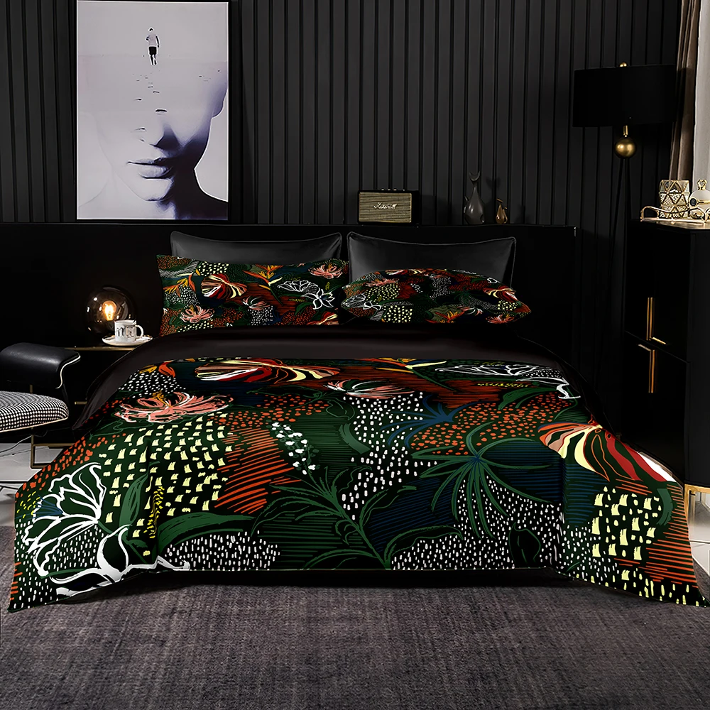 Комплект постельного белья в тропическом стиле роскошный черный - Цена: 3526.58