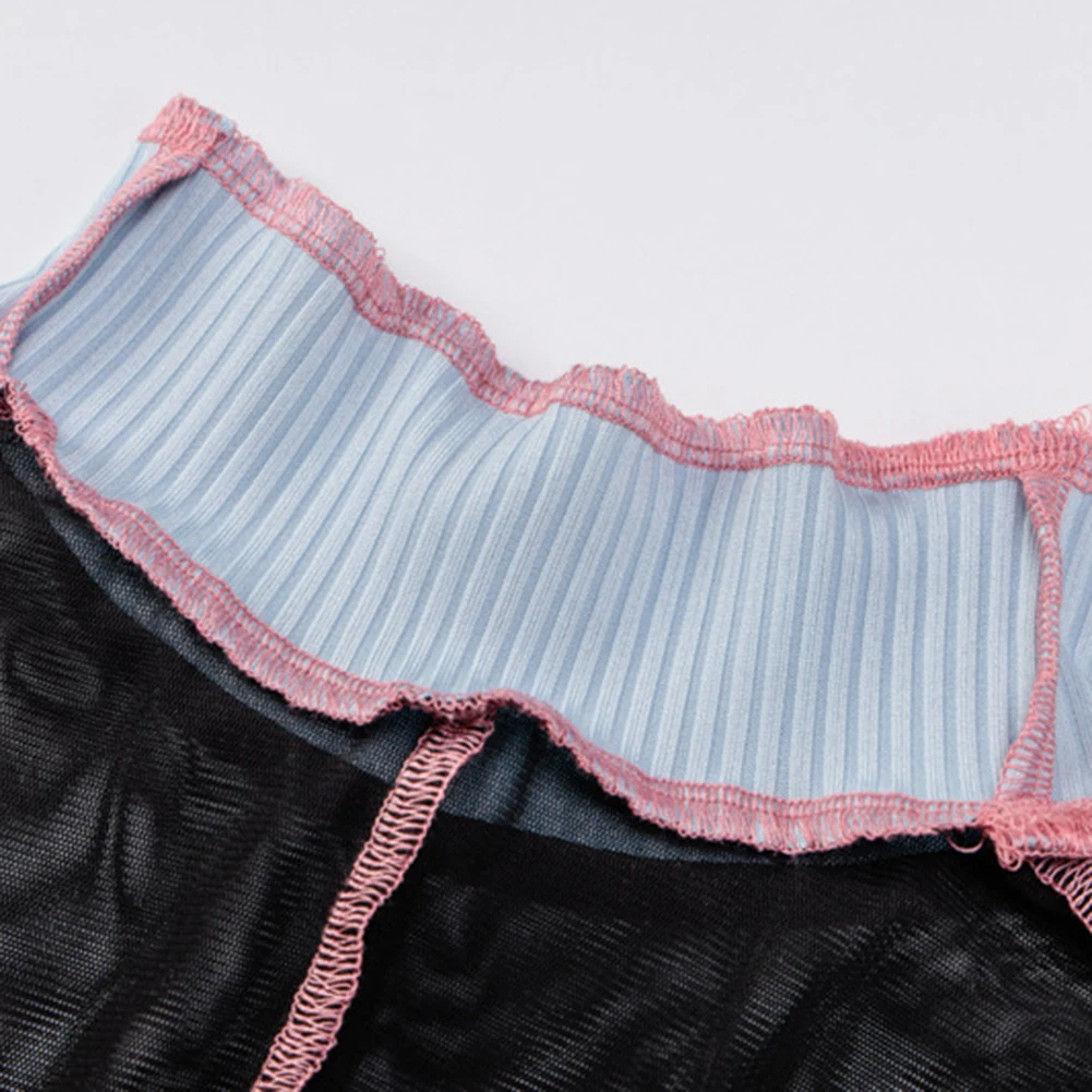 Y2K модный пэчворк стежка сетчатые кроп топы панк Стиль со стоячим воротником с