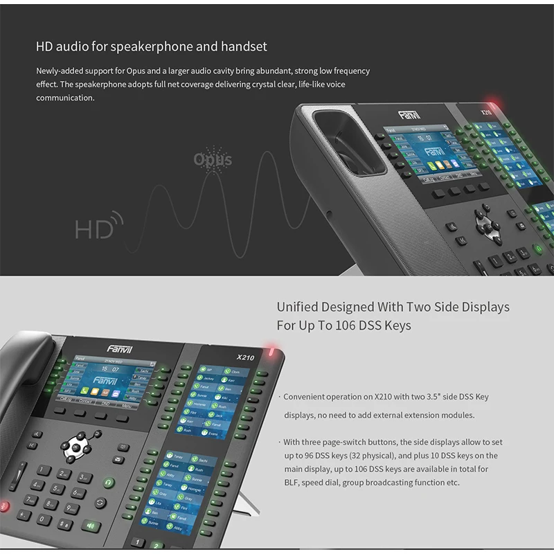 Встроенный Bluetooth телефон Fanvil X210 беспроводной VoIP с 20 SIP линиями HD голосовая IP