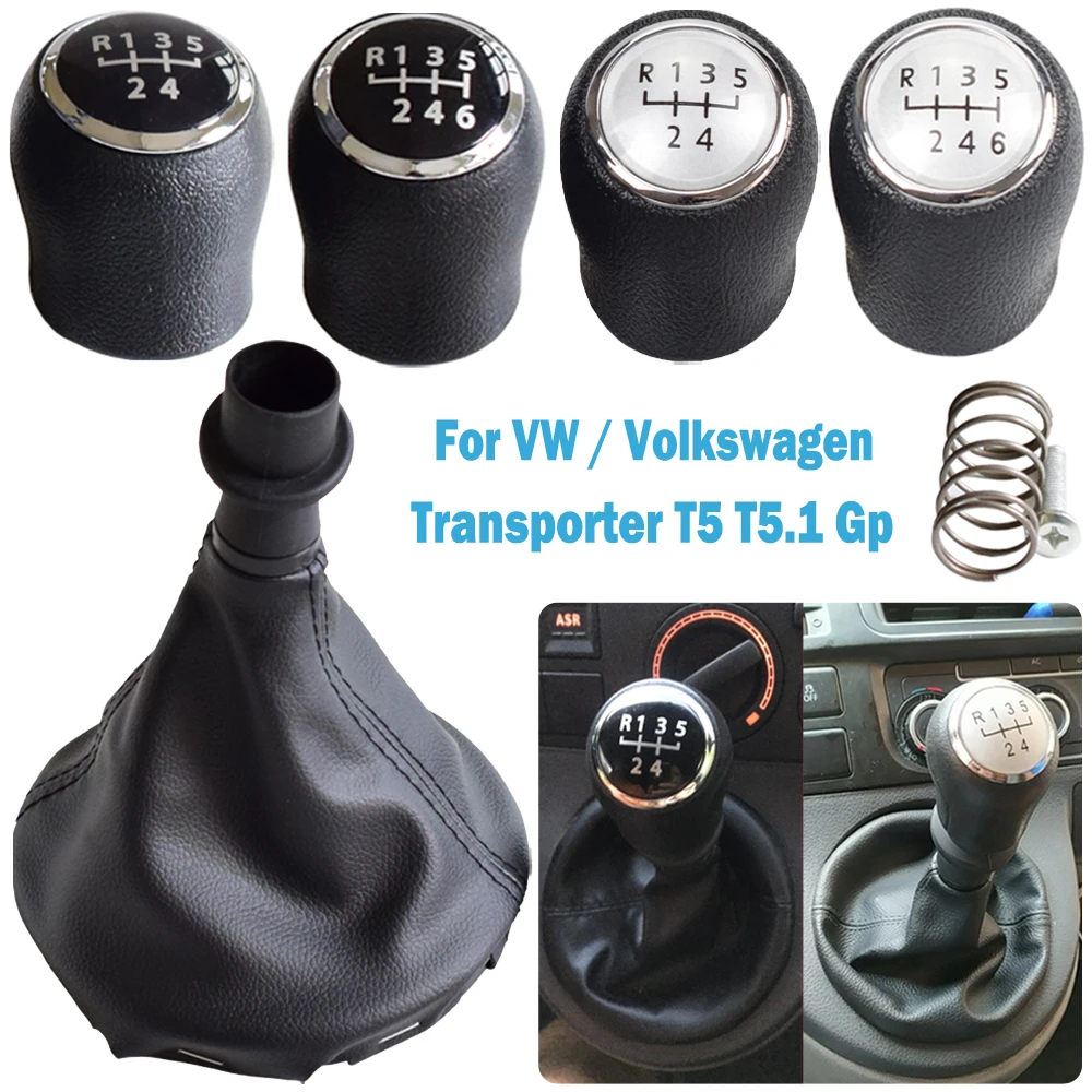 

Car Gear Shift Knob 5 6 Speed Gear Lever Stick Gaiter Boot Cover For VW Transportr T5 T5.1 T6 2003 2005-2019