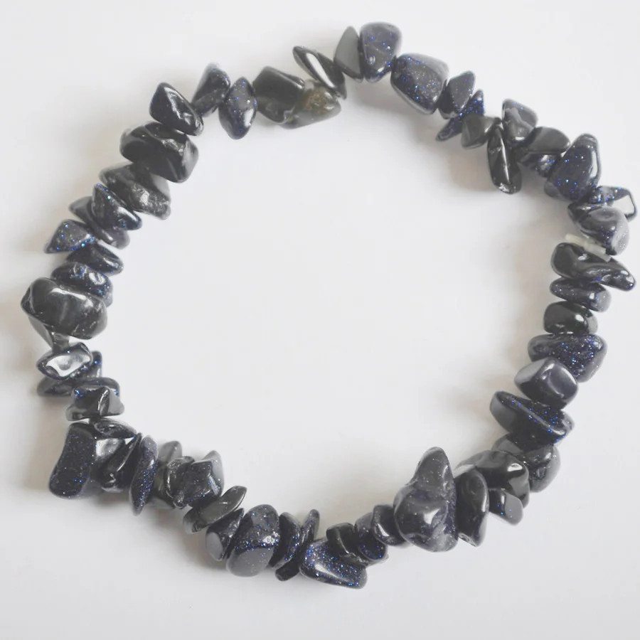 Натуральный чип бусины Сердолик Lapis Howlite кристалл гранат тигровый глаз Турмалин мукаит изображение эластичный браслет с камнями 8 дюймов - Окраска металла: Blue Sandstone