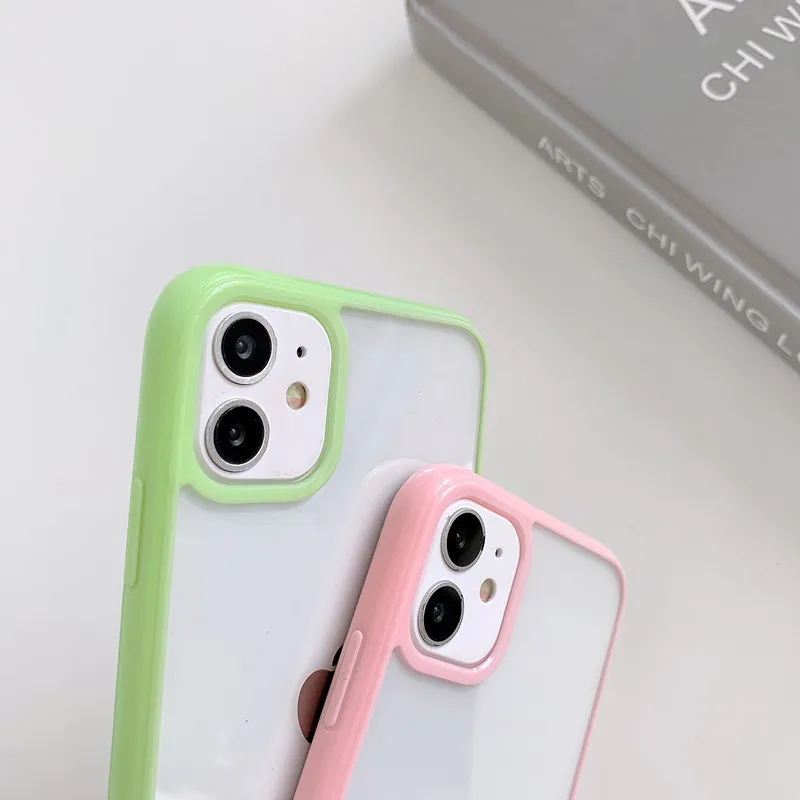 Shockproof Colorful Bumper Clear Phone Case For iPhone 14 13 12 11 Pro XR X XS Max 8 7 Plus SE 3 Transparent Soft Acrylic Cover