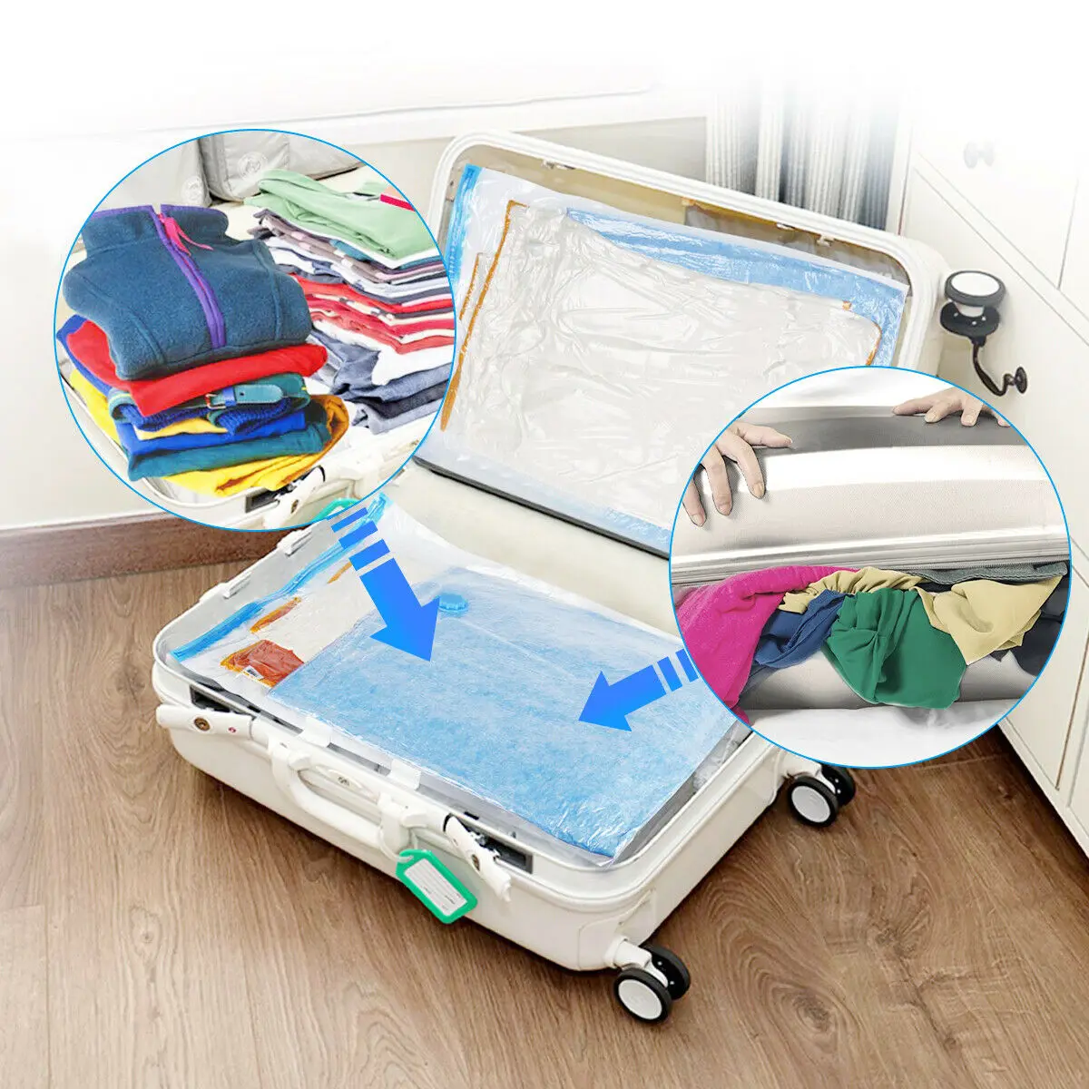 

10pcs Clear Vacuum Storage Bags with a Hand Pumps Travel Space Saver Garment Seal Bag Free shipping