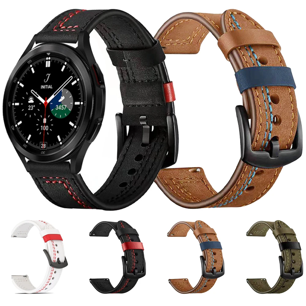 

Leather Strap for Samsung Galaxy Watch 4 Classic 46mm 42mm/Watch4 44mm 40mm Band Wristbands Bracelet Correa Watchband 20mm 22mm