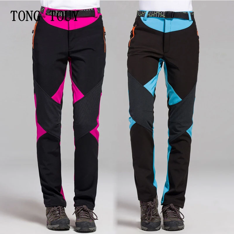 

Winter Warm Fleece Softshell Pants Women Color Block Trekking Hiking Pants Women Waterproof Fishing Camping Climbing Trousers