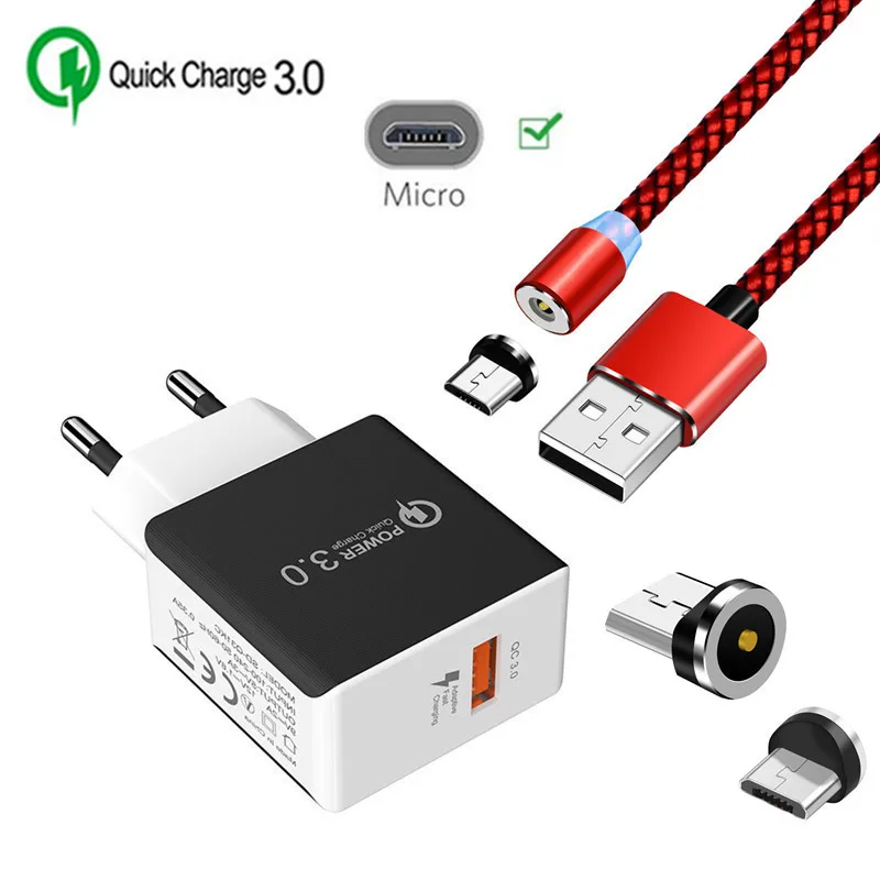 Магнитный зарядный кабель Micro USB для Samsung Xiaomi 6A Redmi 7 6 Asus Max Pro ZB631KL ZB633KL Android phone QC 3 0