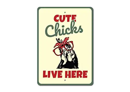 

New Metal Tin Sign Cute Chicks Live here Metal Tin Sign for Wall Decor 8x12 Inch