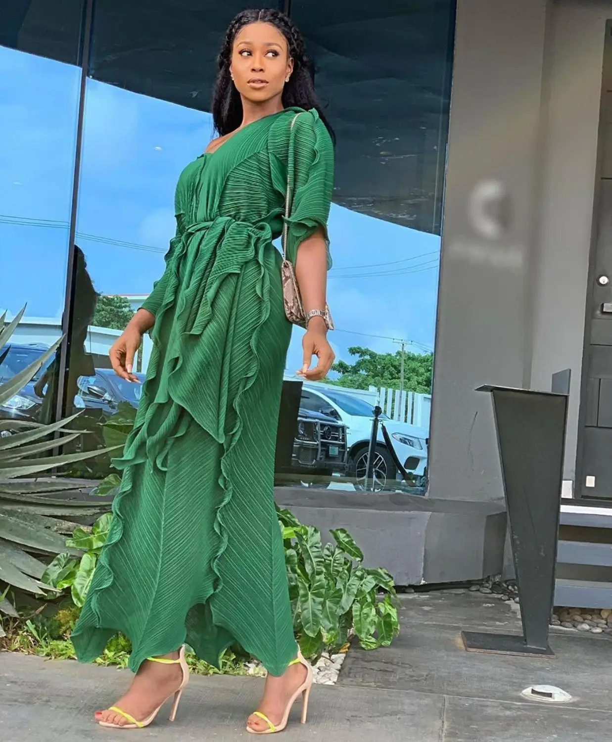 Женское плиссированное платье в африканском стиле свободное с v-образным вырезом