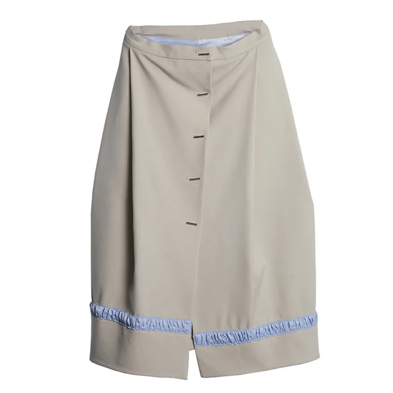 

[DEAT] Solid Color Wool Three Dimensional Split Pleated Skirt Women Office Lady Style Mall Goth Mid Calf 2021 Spring GX601