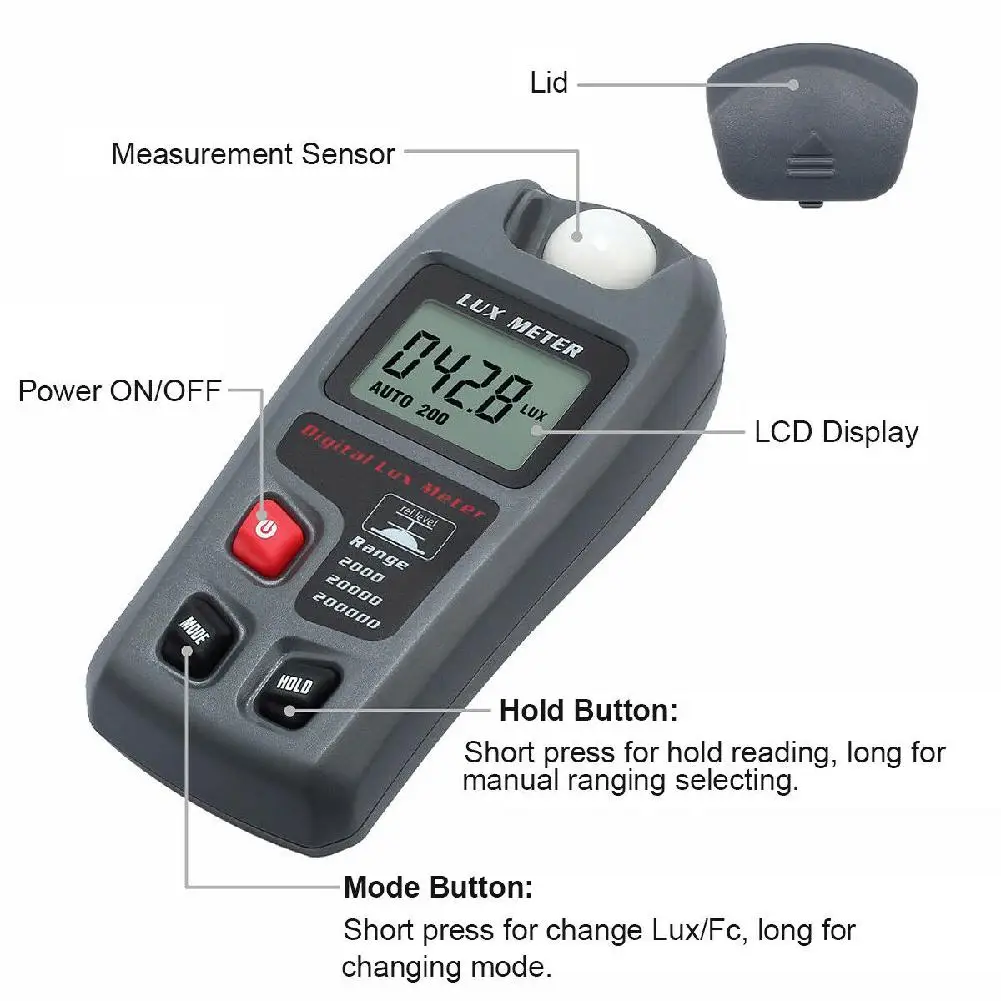Digital Illumination Meter Portable meter measure Light Intensity Measure Instrument Luminometer High Precision 0.1-200.000lux
