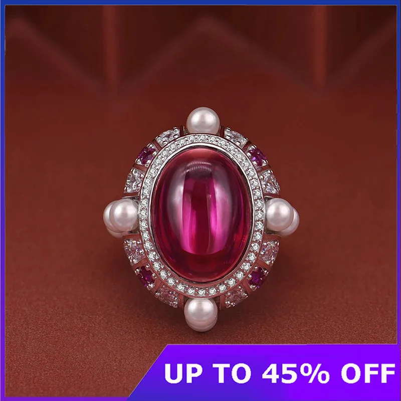 High Quality 100% Solid 925 Sterling Silver 13x18MM Ruby Pearl Gemstone Rings Wedding Anniversary Fine Jewelry Ring Best Gifts