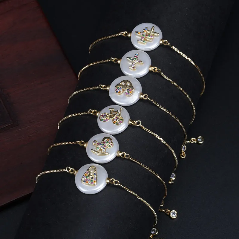 multiple cz pave gold toy car bag charm round coin pearl bead connector charms dainty link bracelets for women best jewelry gift | Украшения