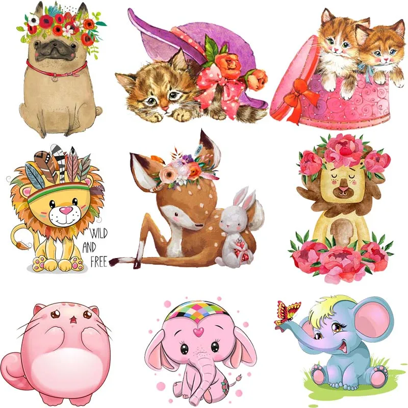 Термонаклейки для одежды лев тигр слон аниме милый Кот патч наклейки термо на