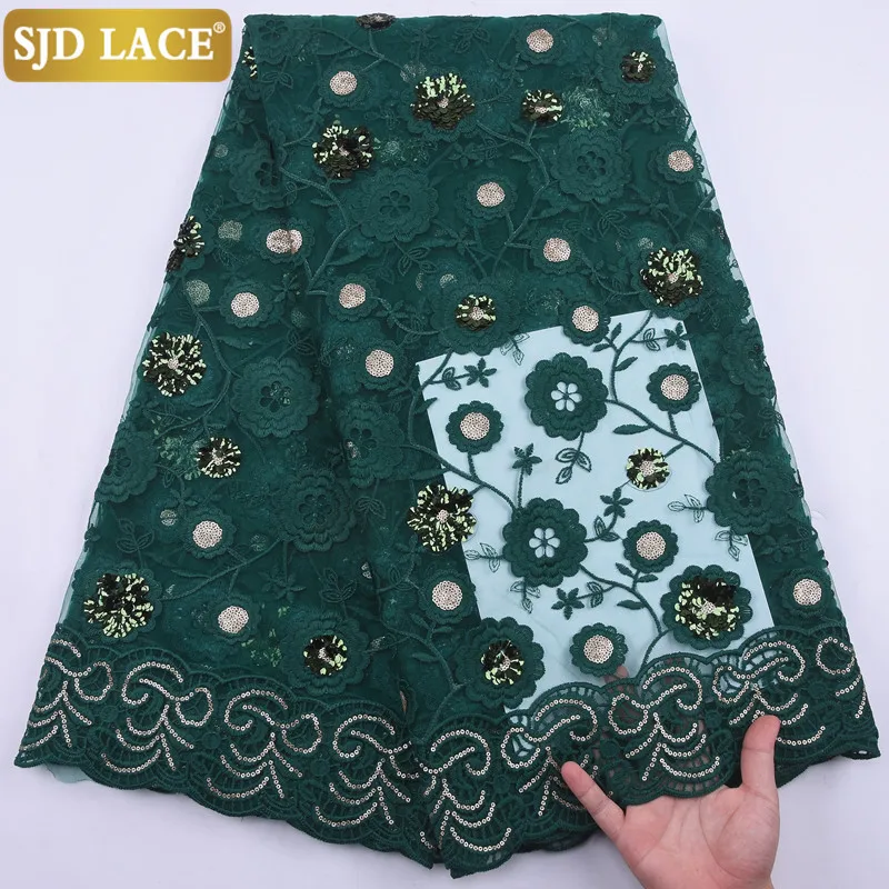 

SJD LACE 2021 New Coming French Lace Fabric With Sequins African Lace Fabric Embroidery Milk Silk Mesh Laces For Wedding 2174B