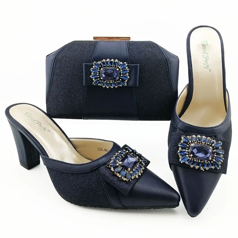 

New High Quality Decorated With Rhinestone Shoes And Bag Set Italian Design Matching Shoes And Bag Set Nigerian For Wedding