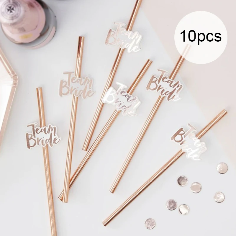 

10pcs Rose Gold Bride Team Straws Rustic Party Wedding Bride to be Decor Weeding Decor for Weddings Bachelor Party Bridal shower