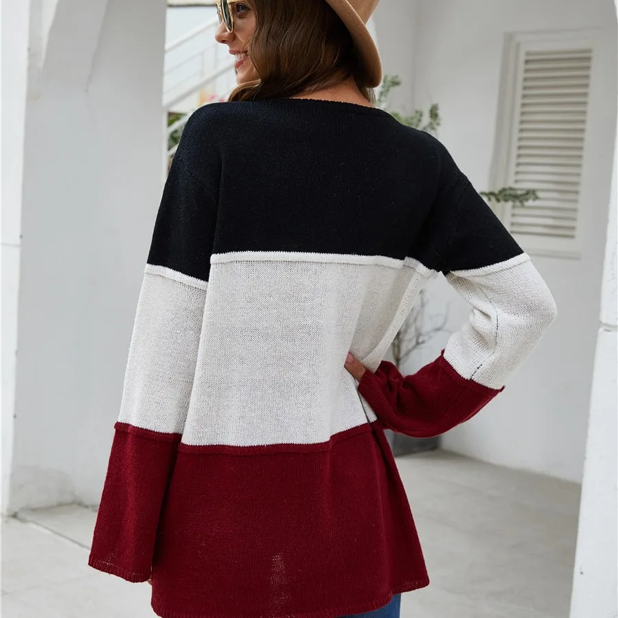 

2021 new loose outer wear lazy knit top sweater women striped sweater