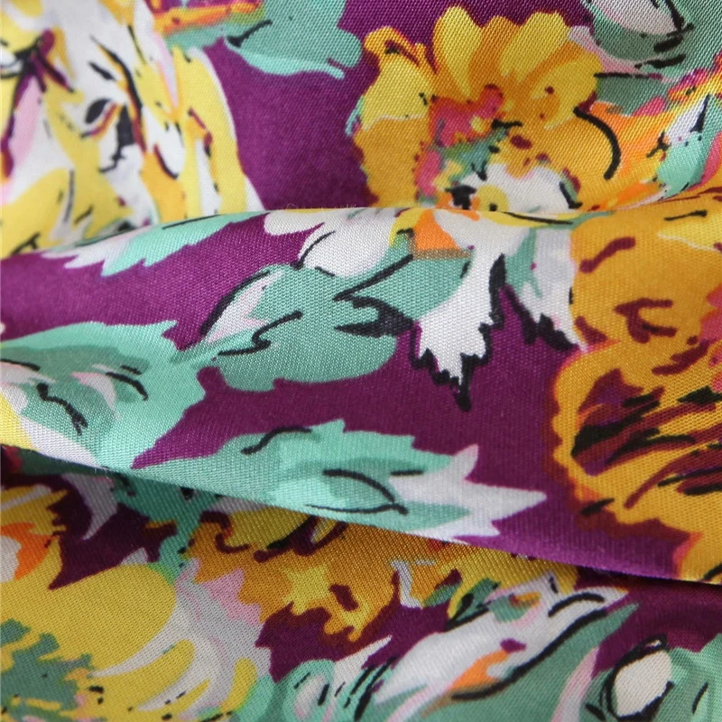 Summer Chic Lady Floral Print Purple Za Long Blouse Women Fashion Single Breasted Short Sleeve Holidy Beach Style Shirt blusas | Женская