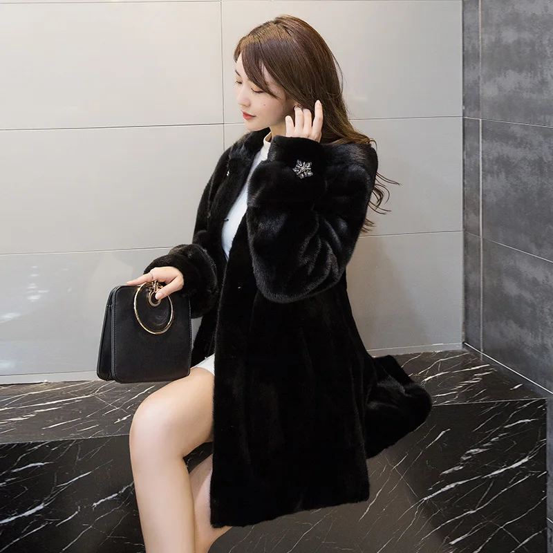 2020 new mink fur coat female whole mink mid-length hooded imported mink fur coat winter anti-season