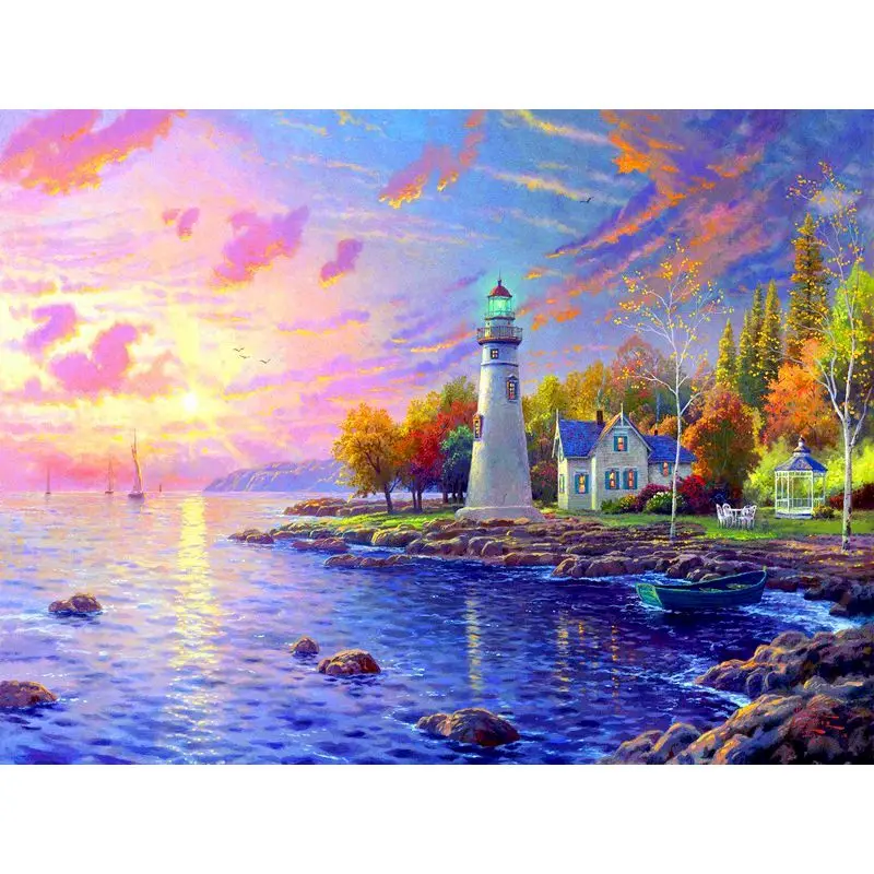 

GATYZTORY Frame DIY Painting By Numbers Lighthouse Landscape Drawing Canvas Paint By Numbers Home Decor HandPainted Gift