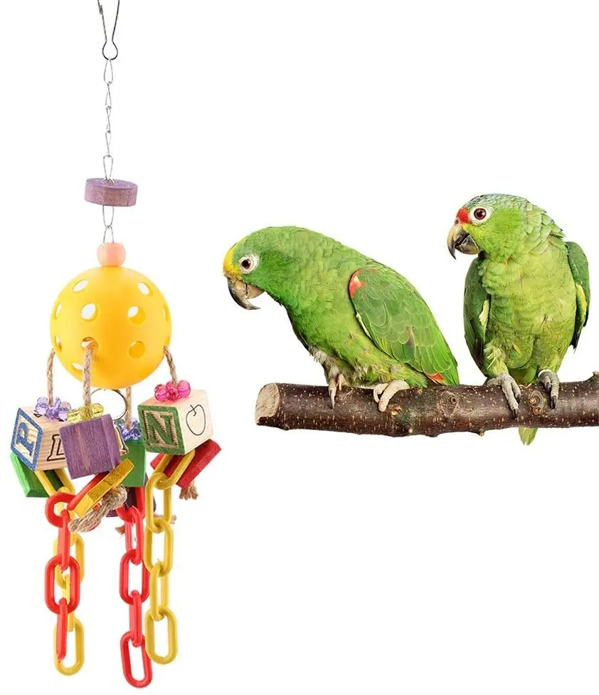 

Деревянные квадратные блоки, цепочка для скалолазания, жевательная игрушка с колокольчиком, аксессуар для птичьей клетки