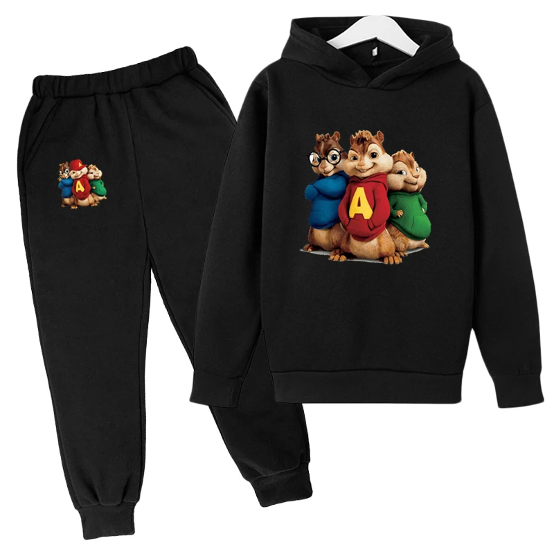 Boy Casual Cute Sets Alvin and the Chipmunks Kids Sportswear Cotton Anime Hoodie Cartoon Suit for Girls Baby Clothes | Мать и ребенок