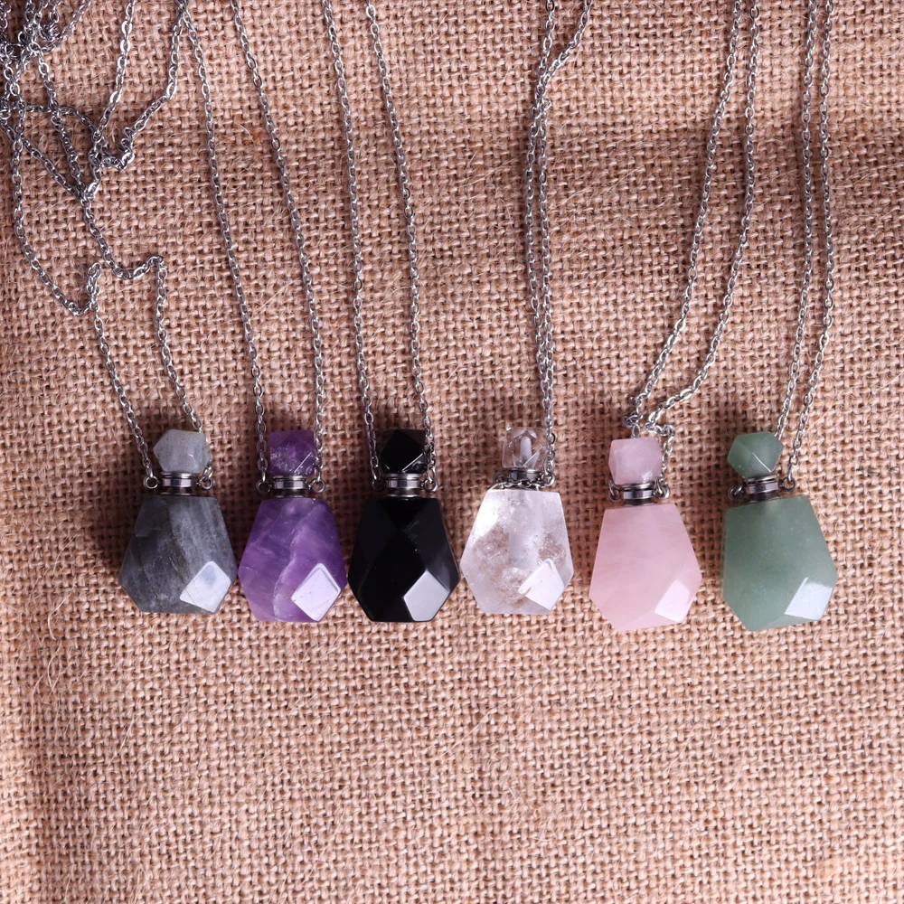 Hot Sale Stainless Steel Natural Stone Pendant Delicate Crystal Perfume Bottles Necklace Pendants For Women Jewelry Decoration | Украшения