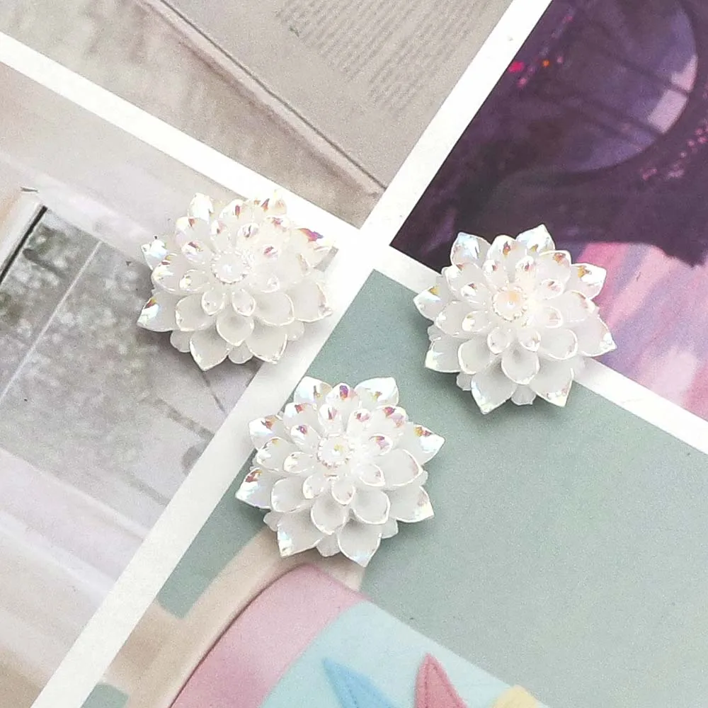 10 шт. выпуклые круглые серьги с белым лотосом | Дом и сад