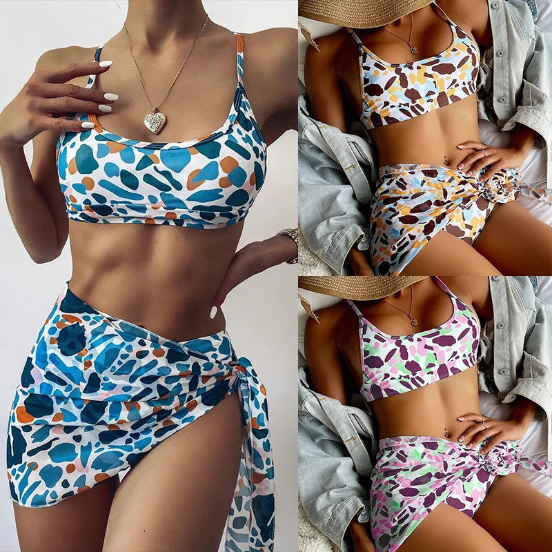 

2022 New Sexy Leopard Print Bikini Three-Piece Swimsuit for Women High Waist Bikini Plus Size Swimwear Women Swimsuit Bikini