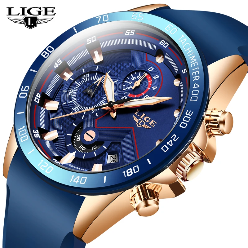 Relogio Модный Топ бренд LIGE мужские часы Роскошный силиконовый ремешок Синий
