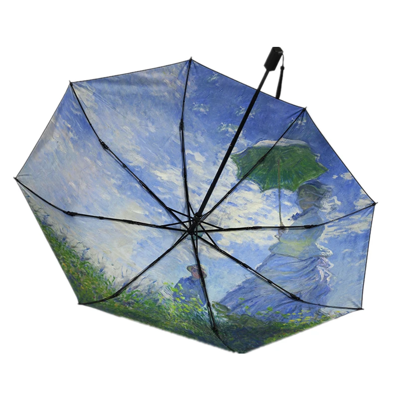 Женский зонт с маслом Клода Моне автоматический от дождя и солнца черным