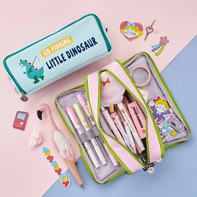 Angoo крокодил динозавр ручка чехол сумка для карандашей 3 слоя Холст мультфильм