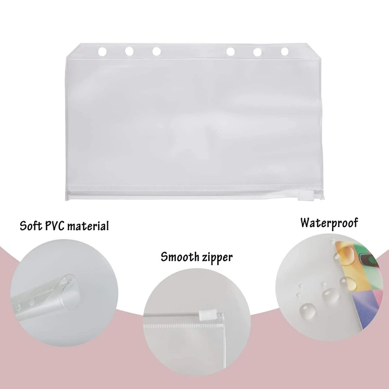 

A6 PU Leather Binder Cover with 12Pcs Binder Pockets, Binder Loose Leaf Zipper Bags Envelope System
